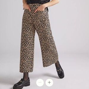 Anthropologie Maeve Leopard Cheetah Brocade Animal Pants 0 Wide Leg Cropped NEW